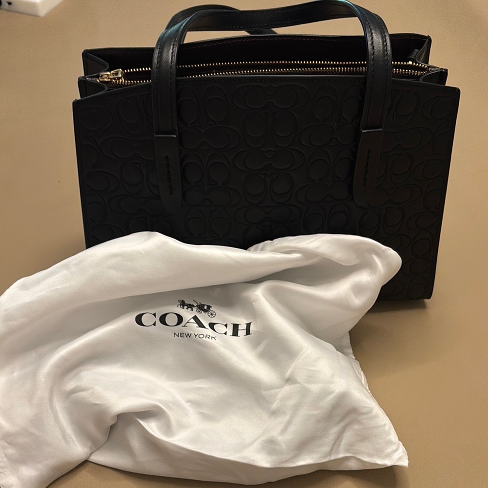 SOLD 
Coach Black Embossed Leather Tote